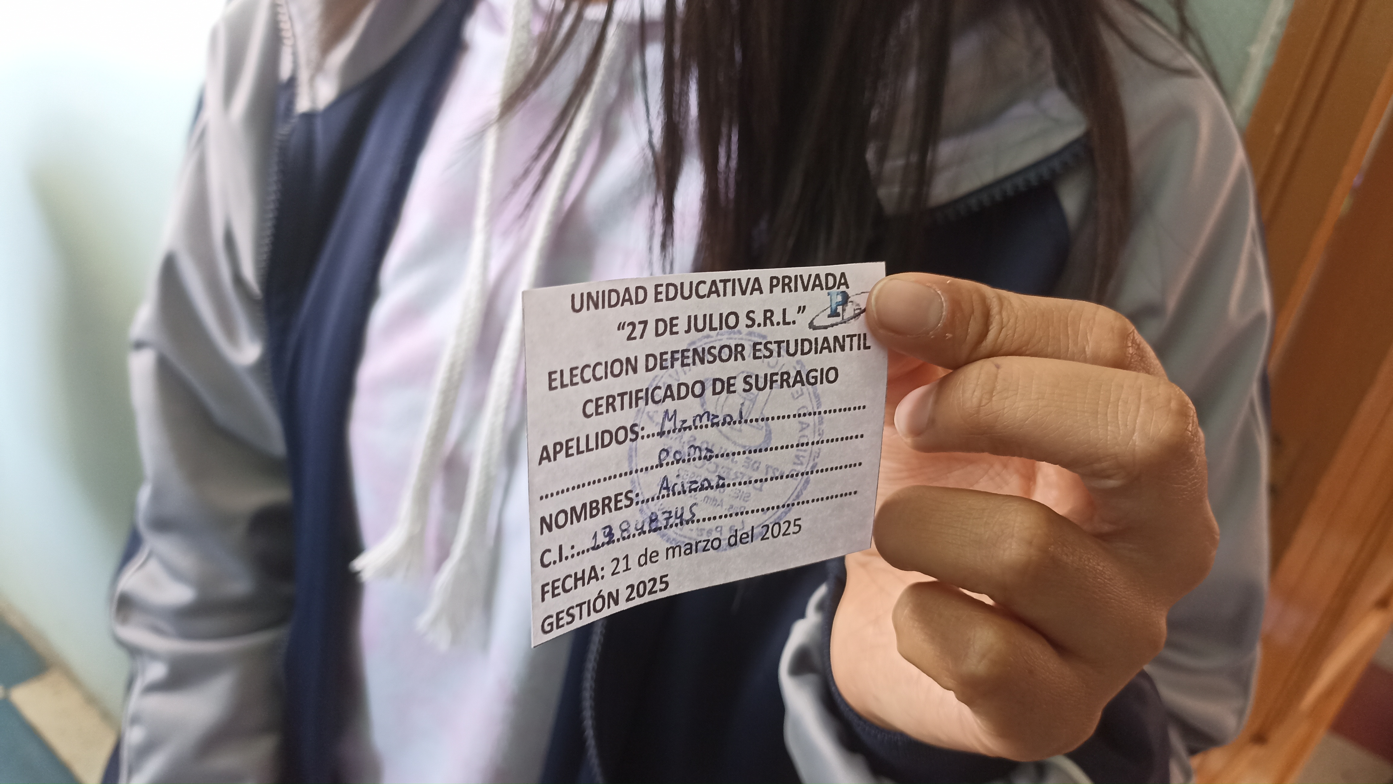 DEFENSORÍA DEL PUEBLO ACOMPAÑA ELECCIÓN DEL DEFENSOR ESTUDIANTIL EN LA UNIDAD EDUCATIVA “27 DE JULIO” EN LA PAZ