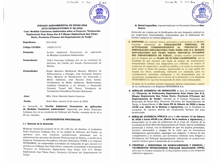 JUZGADO AGROAMBIENTAL ADMITE MEDIDA CAUTELAR INTERPUESTA POR LA DEFENSORÍA DEL PUEBLO Y DISPONE PAUSA TEMPORAL AL PROYECTO EXPLORATORIO DOMO OSO X3