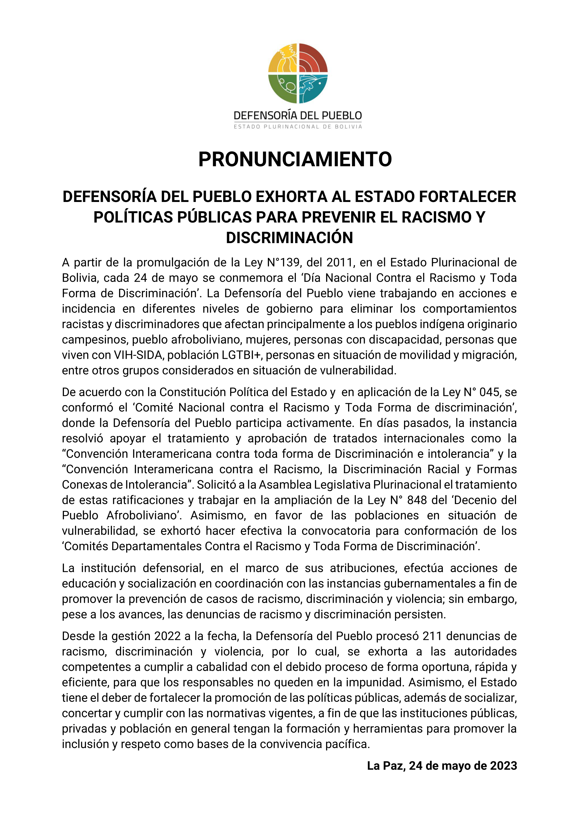 Se fortalece la lucha contra el racismo y toda forma de discriminación?