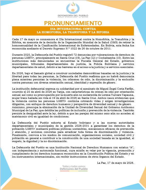 DÍA INTERNACIONAL CONTRA  LA HOMOFOBIA, LA TRANSFOBIA Y LA BIFOBIA