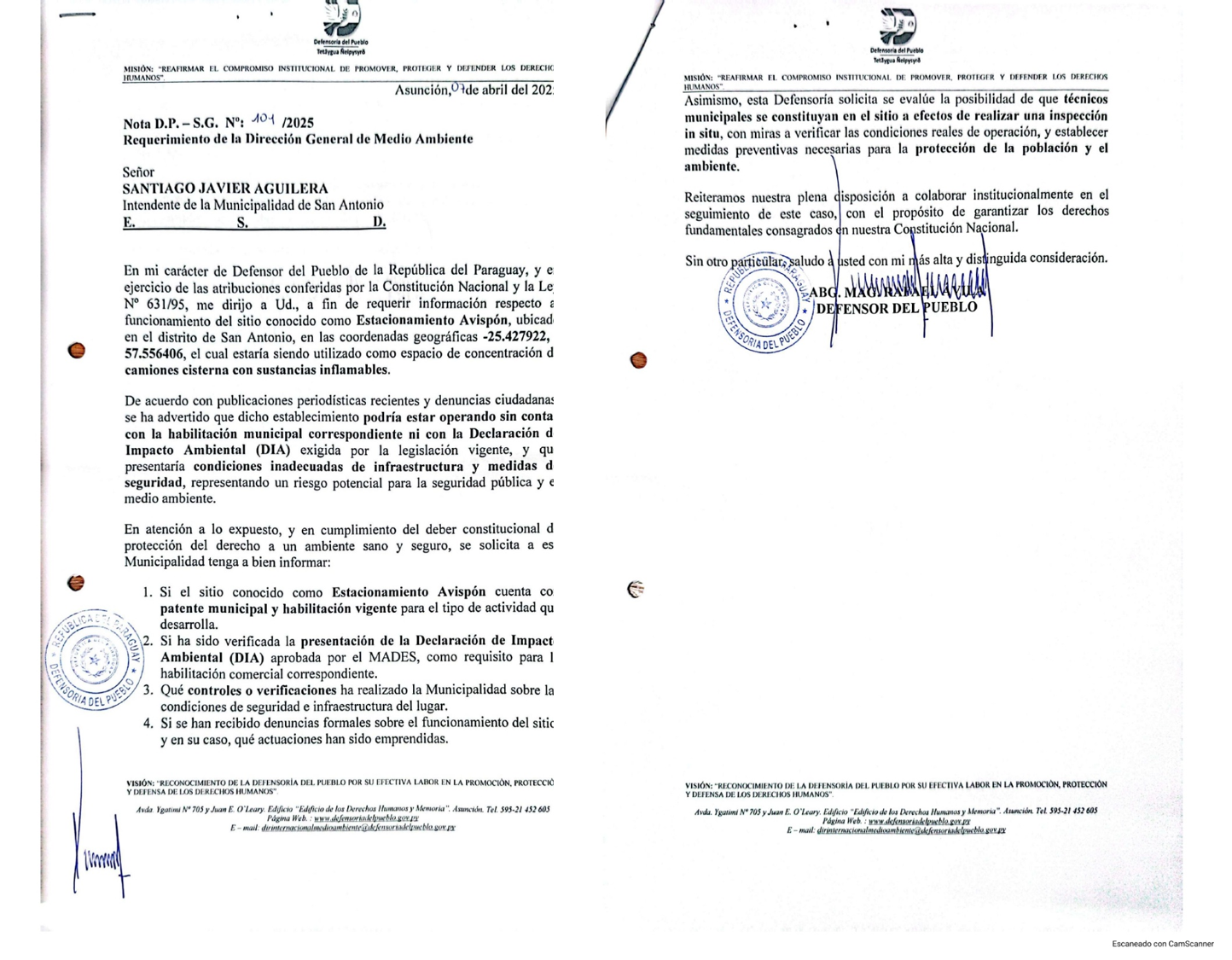 DEFENSORÍA DEL PUEBLO ARTICULA RESPUESTA ESTATAL PARA PRESERVAR DERECHOS HUMANOS DE CISTERNEROS EN PARAGUAY