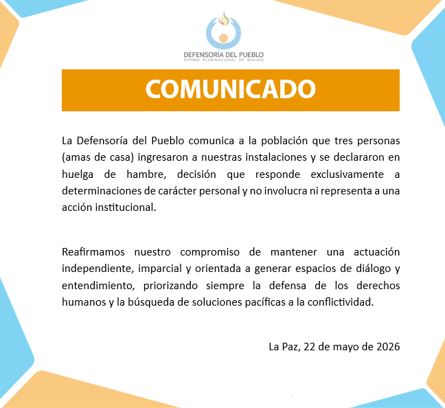 COMUNICADO DE LA DEFENSORÍA DEL PUEBLO - 22/05/2026