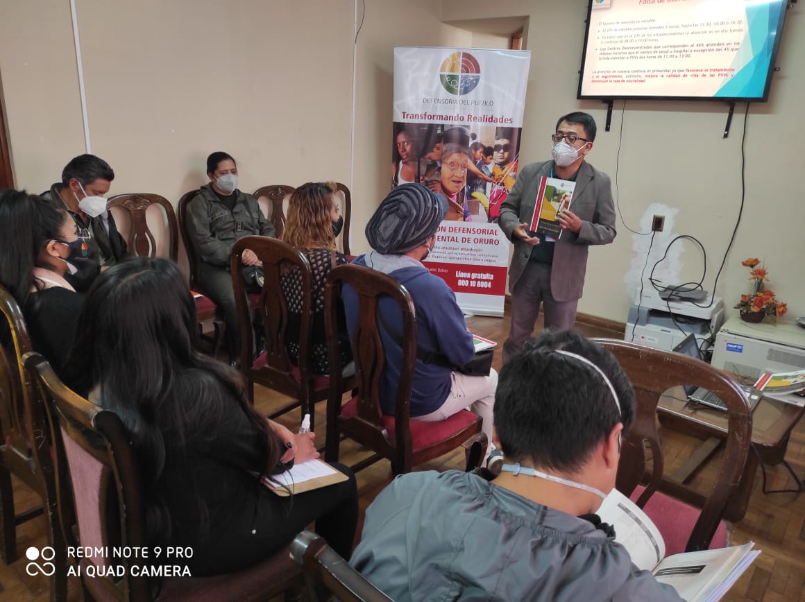 DELEGACIÓN DEFENSORIAL DE ORURO PRESENTÓ INFORME DEFENSORIAL SOBRE “EVALUACIÓN DE LOS SERVICIOS DE TRATAMIENTO DE LAS PERSONAS QUE VIVEN CON VIH/SIDA”