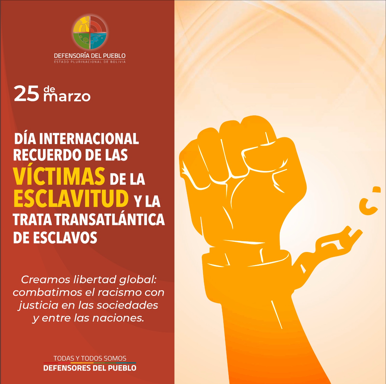 Defensor del Pueblo ratifica su compromiso con los pueblos en el Día Internacional de Recuerdo de las Víctimas de la Esclavitud