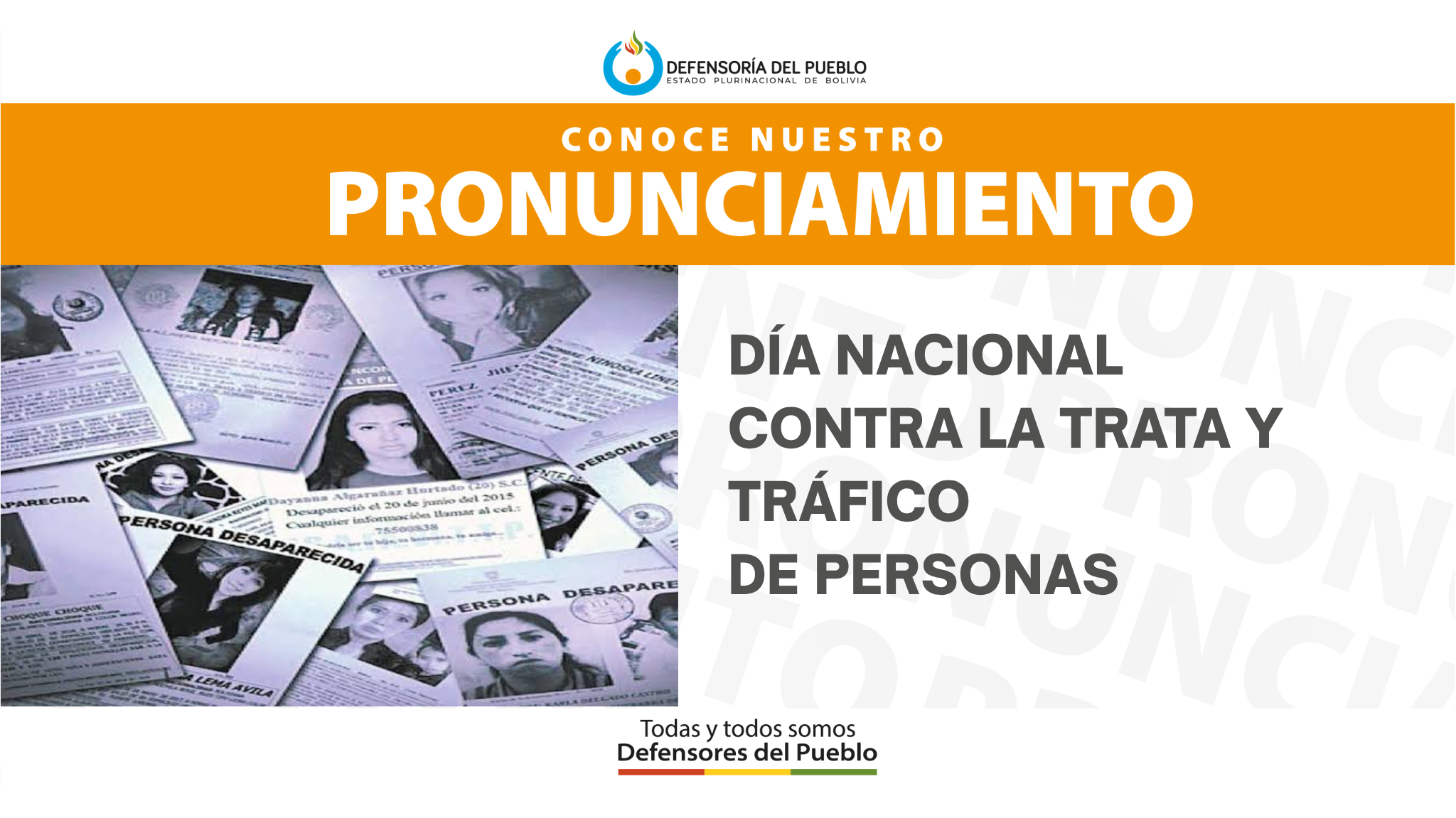 DÍA NACIONAL CONTRA LA TRATA Y TRÁFICO DE PERSONAS  (PRONUNCIAMIENTO)