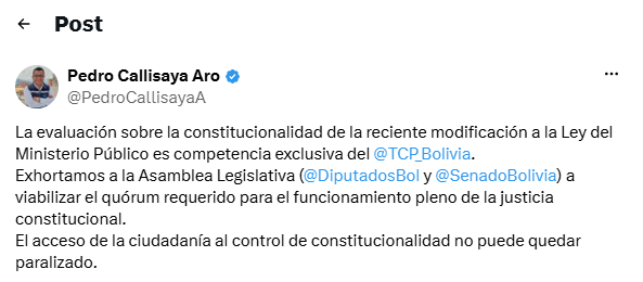 DEFENSOR DEL PUEBLO EXHORTA A RESTABLECER EL QUÓRUM DEL TRIBUNAL CONSTITUCIONAL PARA GARANTIZAR EL CONTROL DE CONSTITUCIONALIDAD