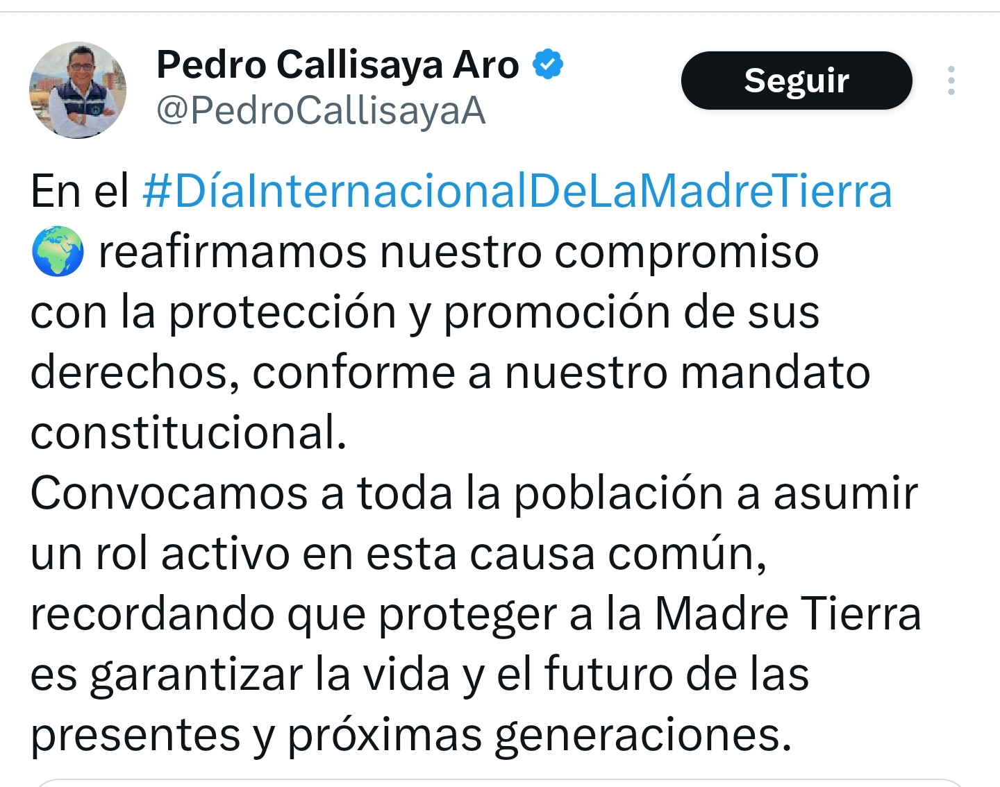 DEFENSOR DEL PUEBLO: PROTEGER A LA MADRE TIERRA ES GARANTIZAR LA VIDA Y EL FUTURO DE LAS PRESENTES Y PRÓXIMAS GENERACIONES