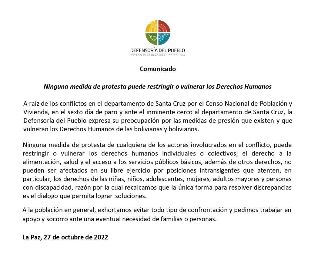 Ninguna medida de protesta puede restringir o vulnerar los Derechos Humanos