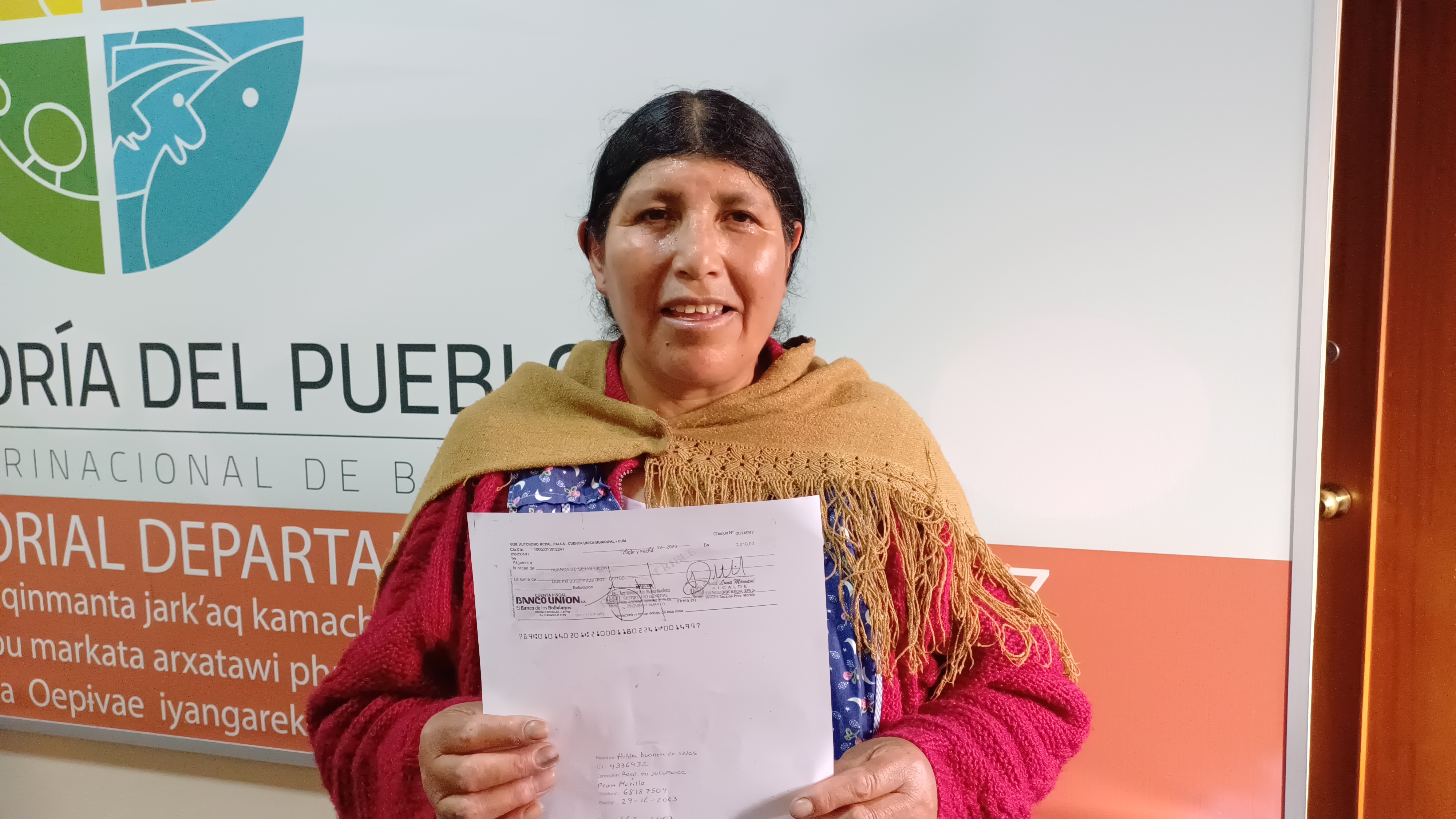 Gestión defensorial logró el pago de vacaciones a una ex funcionaria del municipio de Palca del departamento de La Paz