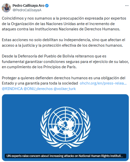 Defensor del Pueblo alerta sobre ataques a instituciones de derechos humanos y pide garantizar su protección