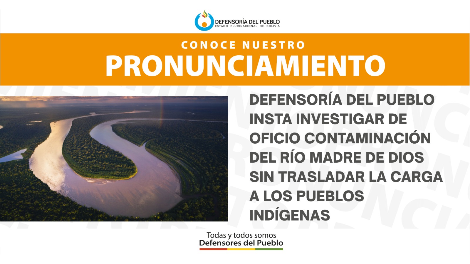 DEFENSORÍA DEL PUEBLO INSTA INVESTIGAR DE OFICIO CONTAMINACIÓN DEL RÍO MADRE DE DIOS SIN TRANSLADAR LA CARGA A LOS PUEBLOS INDÍGENAS (PRONUNCIAMIENTO )