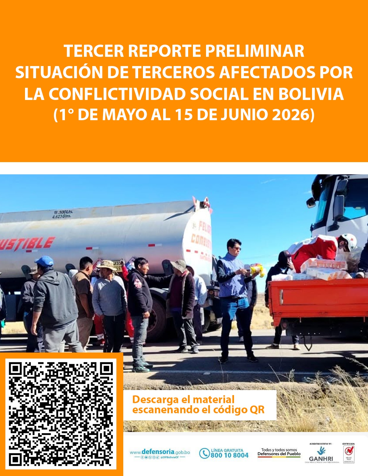 Reporte defensorial alerta afectaciones a la salud, el libre tránsito y el abastecimiento por la conflictividad social