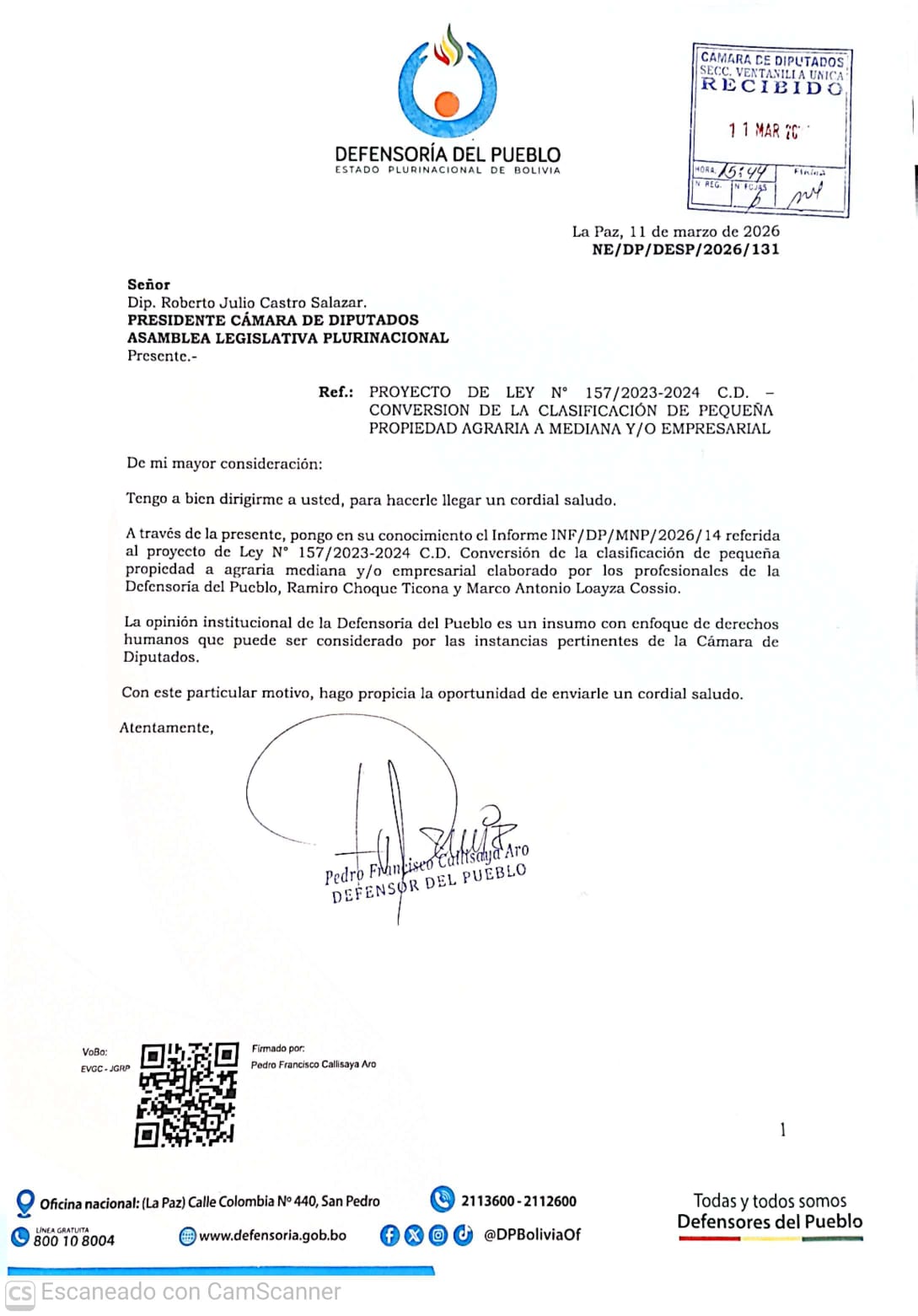 Defensoría del Pueblo: Proyecto de Ley sobre conversión de pequeña propiedad agraria requiere deliberación legislativa por su relevancia jurídica, económica y social