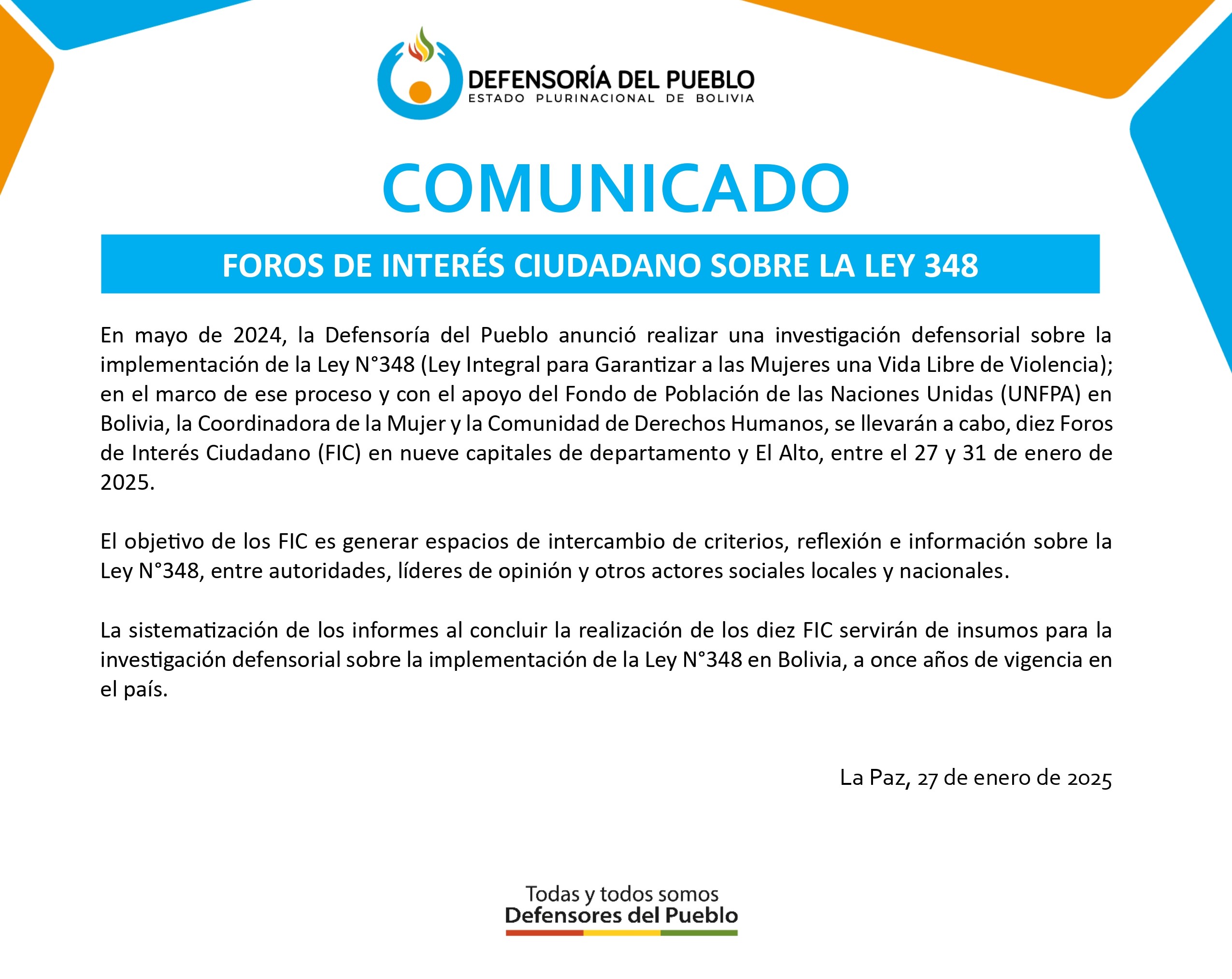 FOROS DE INTERÉS CIUDADANO SOBRE LA LEY 348