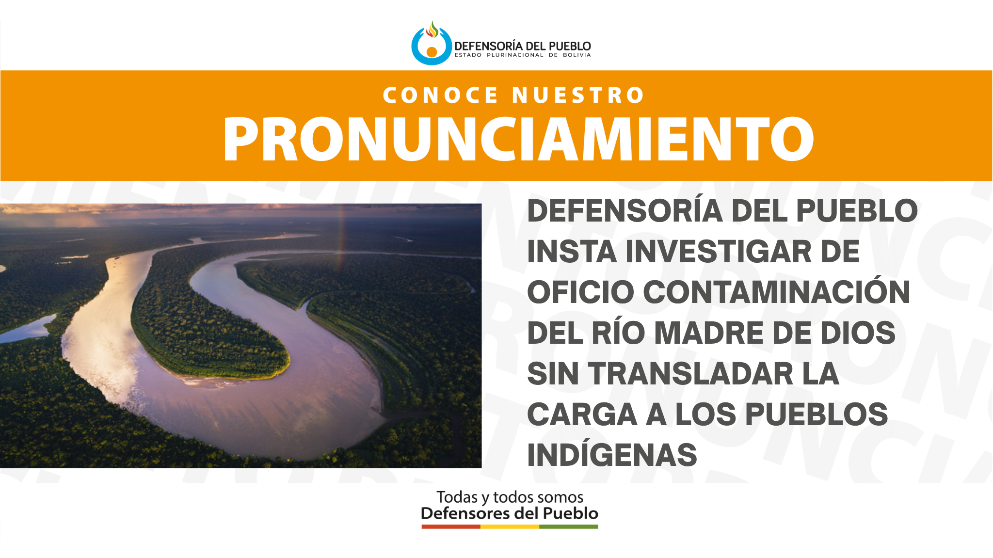 DEFENSORÍA DEL PUEBLO INSTA INVESTIGAR DE OFICIO CONTAMINACIÓN DEL RÍO MADRE DE DIOS SIN TRANSLADAR LA CARGA A LOS PUEBLOS INDÍGENAS (PRONUNCIAMIENTO )