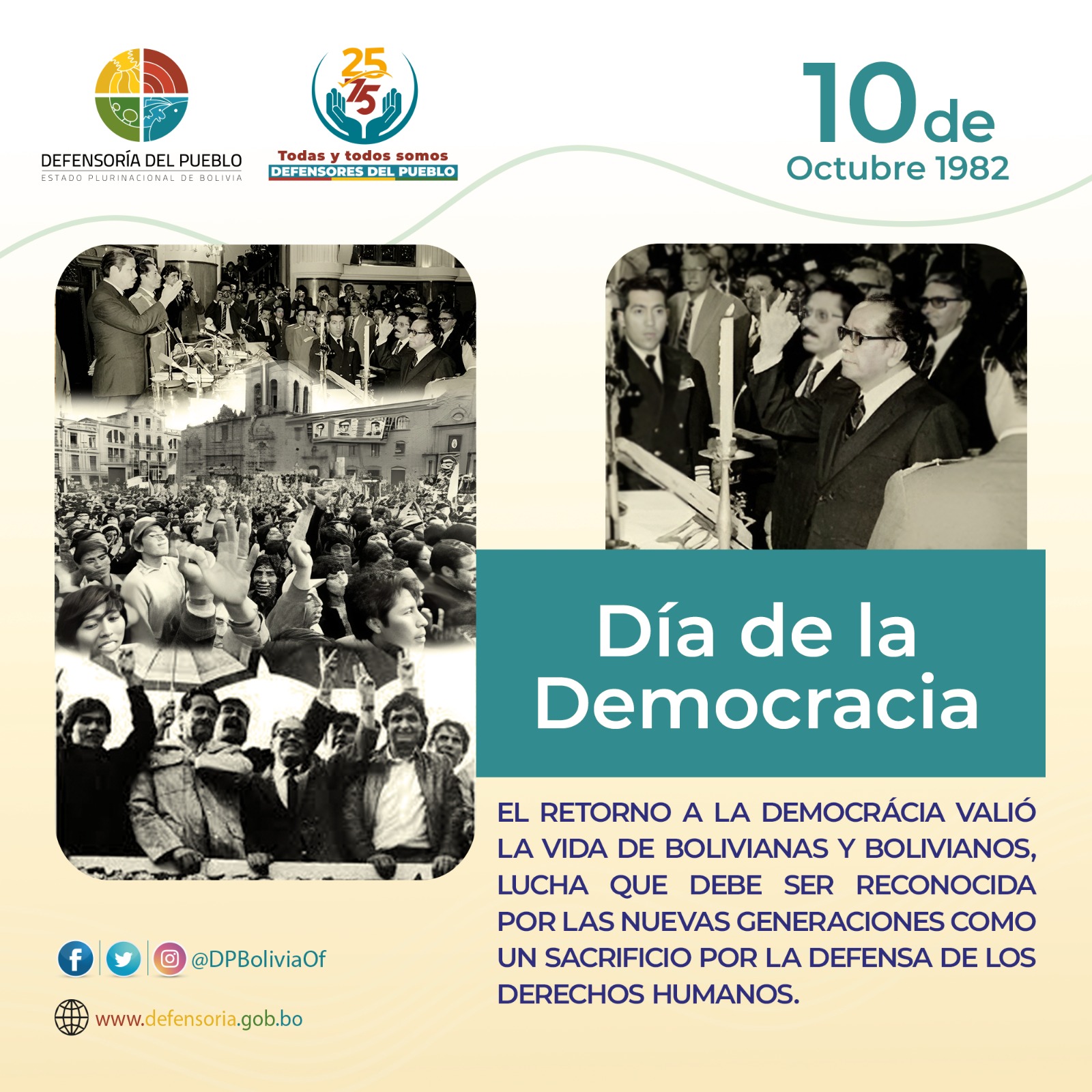 En el Día de la Democracia, Defensor del Pueblo destaca la convivencia pacífica como la opción elegida por el pueblo boliviano