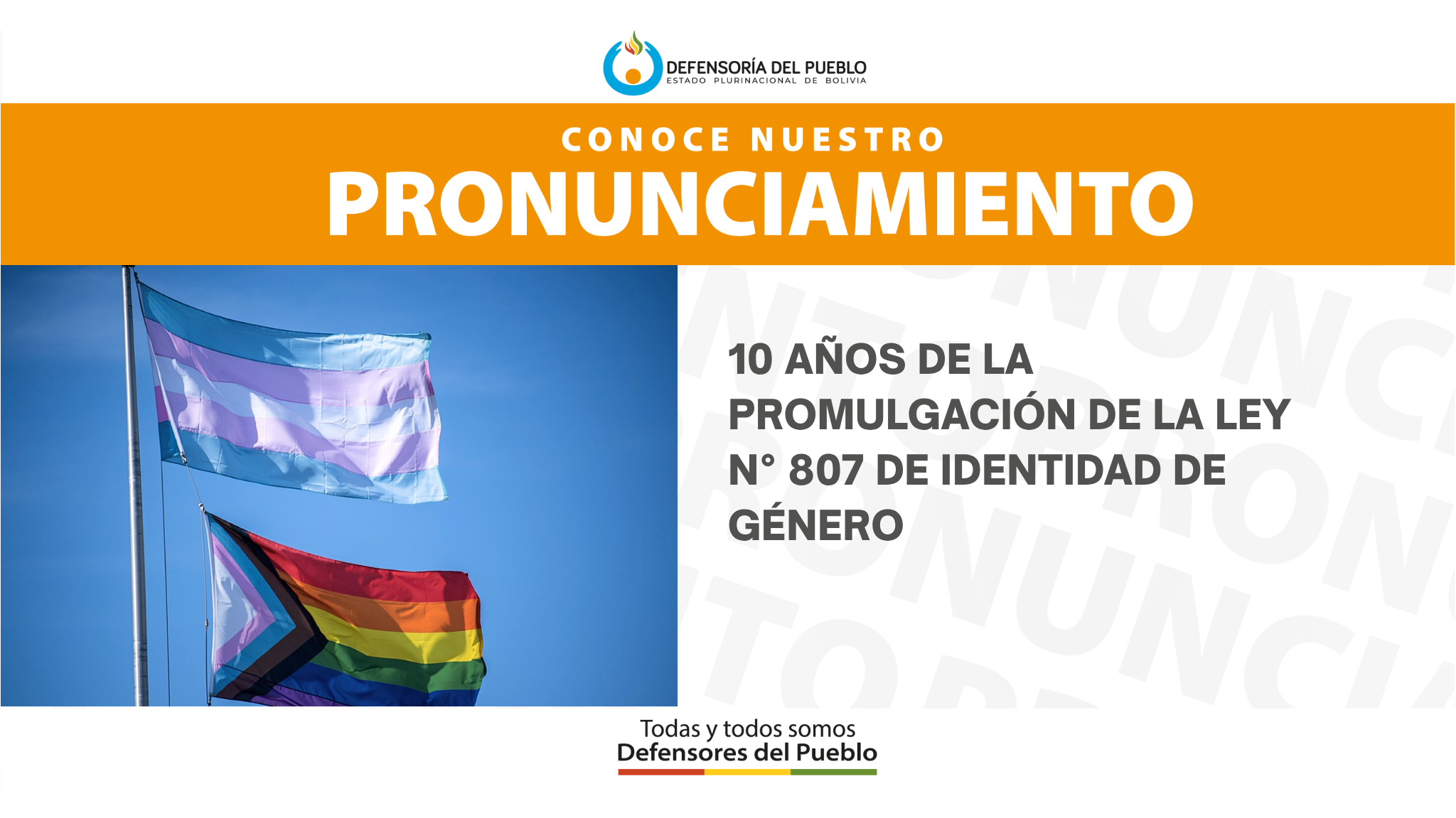 10 AÑOS DE LA PROMULGACIÓN DE LA LEY N° 807 DE IDENTIDAD DE GÉNERO