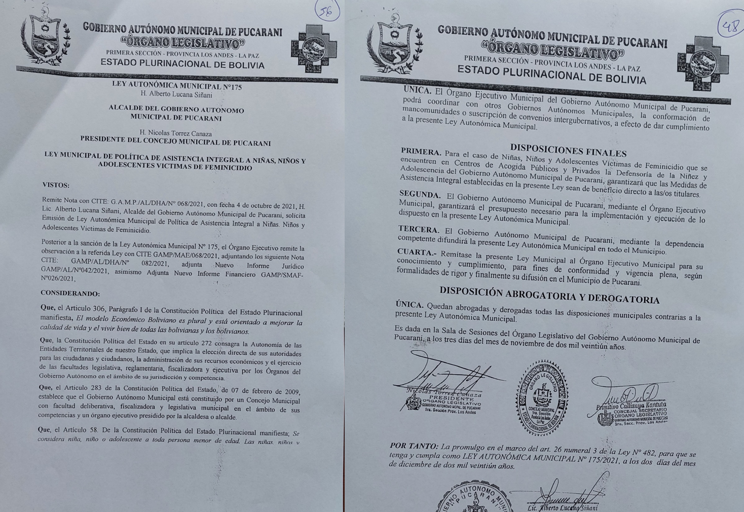 Defensoría del Pueblo saluda la promulgación de la Ley Autonómica Municipal de Pucarani en favor de los niños víctimas de feminicidio