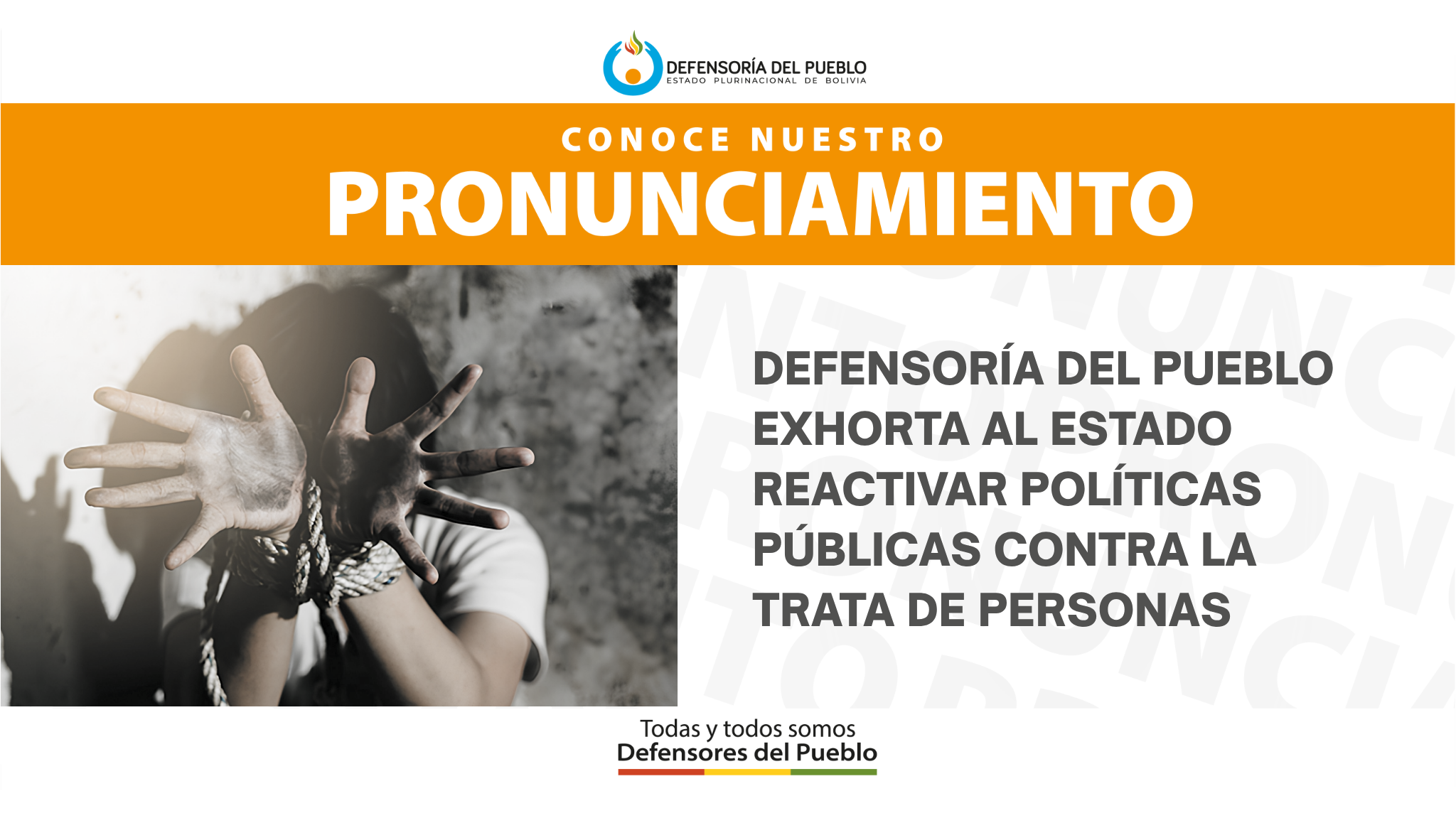 DEFENSORÍA DEL PUEBLO EXHORTA AL ESTADO REACTIVAR POLÍTICAS PÚBLICAS CONTRA LA TRATA DE PERSONAS