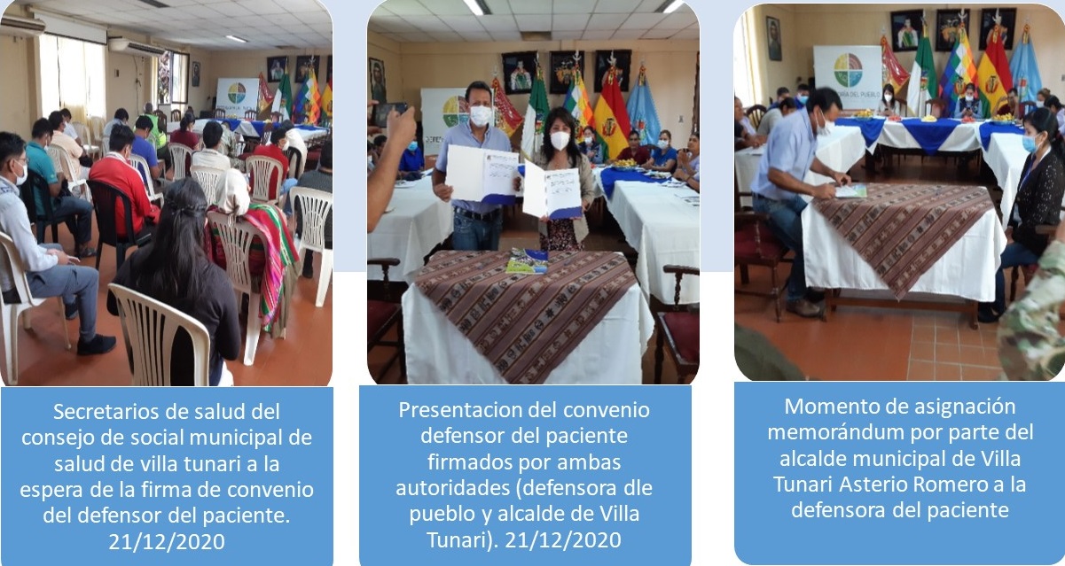 Defensoría del Pueblo y el Gobierno Autónomo Municipal de Villa Tunari firman convenio de creación de la oficina del Defensor de Paciente en el Hospital San Francisco de Asís