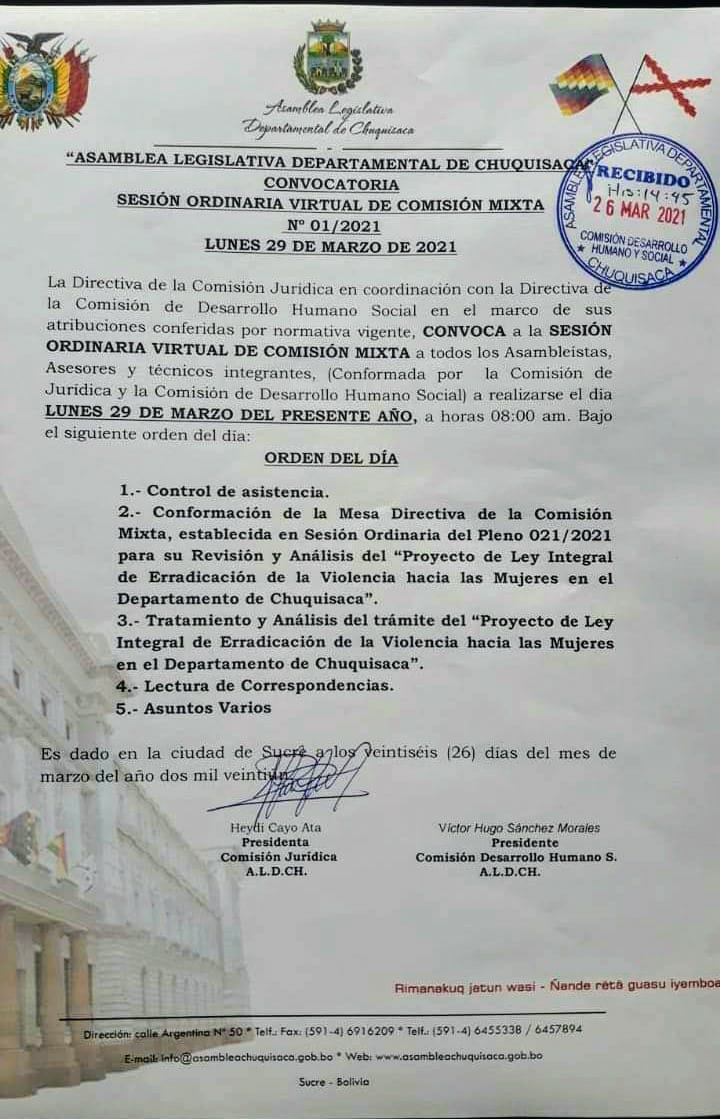 Defensoría del Pueblo repudia suspensión de sesión para tratamiento del proyecto de Ley Integral de Erradicación de la Violencia Hacia las Mujeres