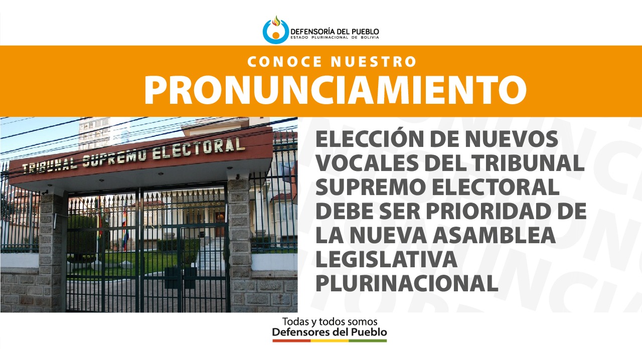 ELECCIÓN DE NUEVOS VOCALES DEL TRIBUNAL SUPREMO ELECTORAL DEBE SER PRIORIDAD DE LA NUEVA ASAMBLEA LEGISLATIVA PLURINACIONAL