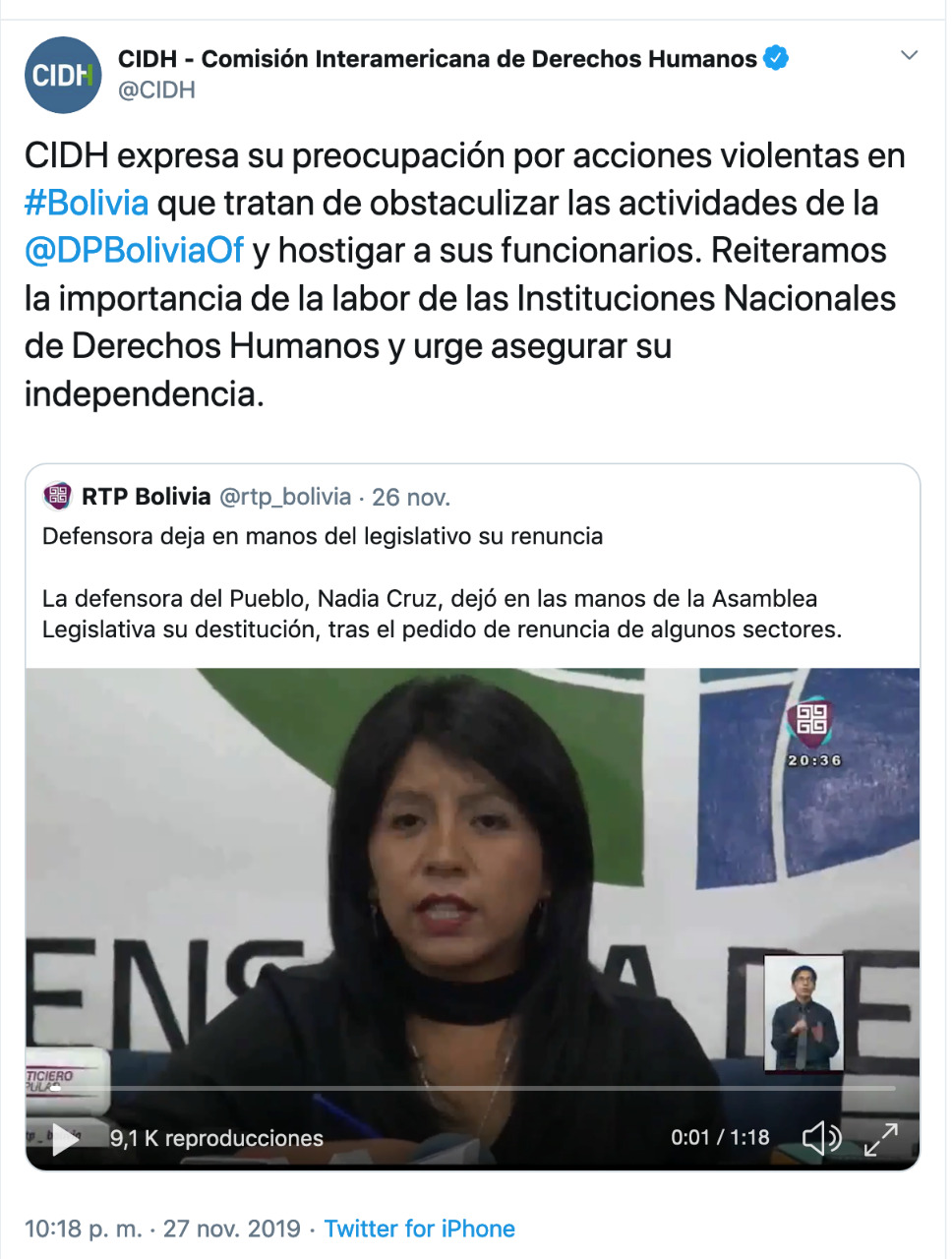 CIDH EXPRESA SU PREOCUPACIÓN POR LA OBSTACULIZACIÓN EN EL TRABAJO DE LA DEFENSORÍA DEL PUEBLO