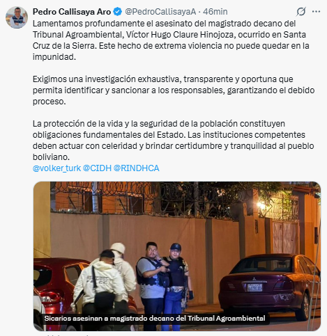 ‎Defensor del Pueblo expresa consternación por asesinato de magistrado y exige investigación oportuna y acciones firmes contra el crimen organizado
