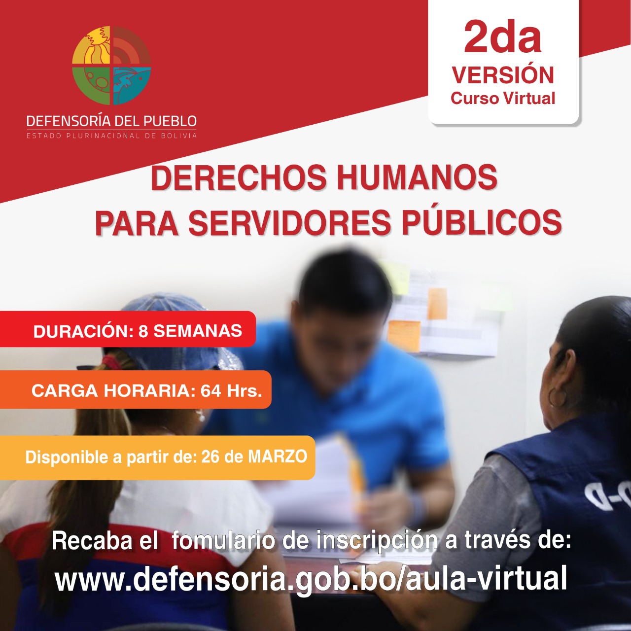 Defensoría del Pueblo habilita nuevos cursos virtuales dirigidos a servidores públicos y personal penitenciario